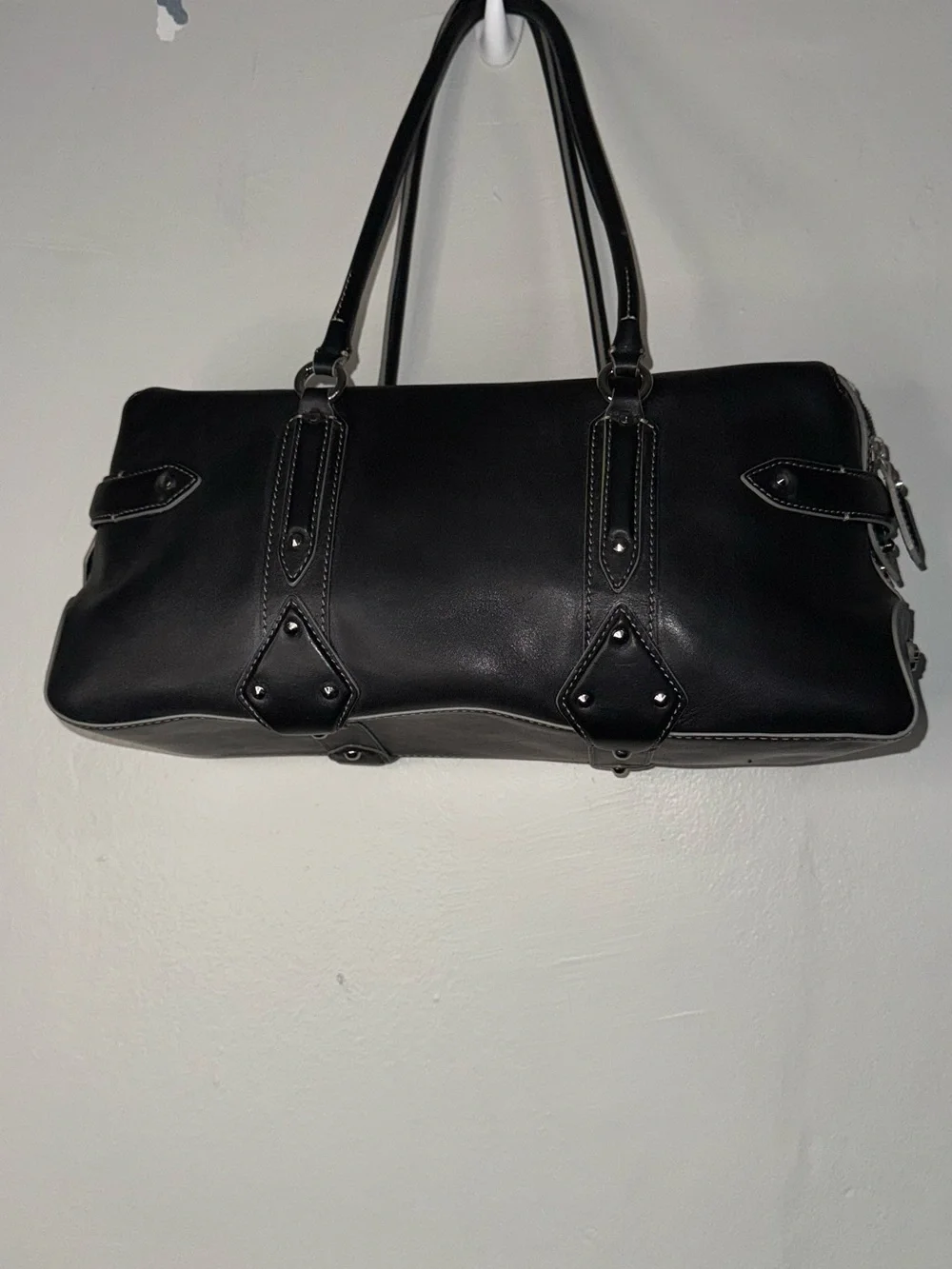 Cole Haan Black Leather Shoulder Bag with Stud Accents